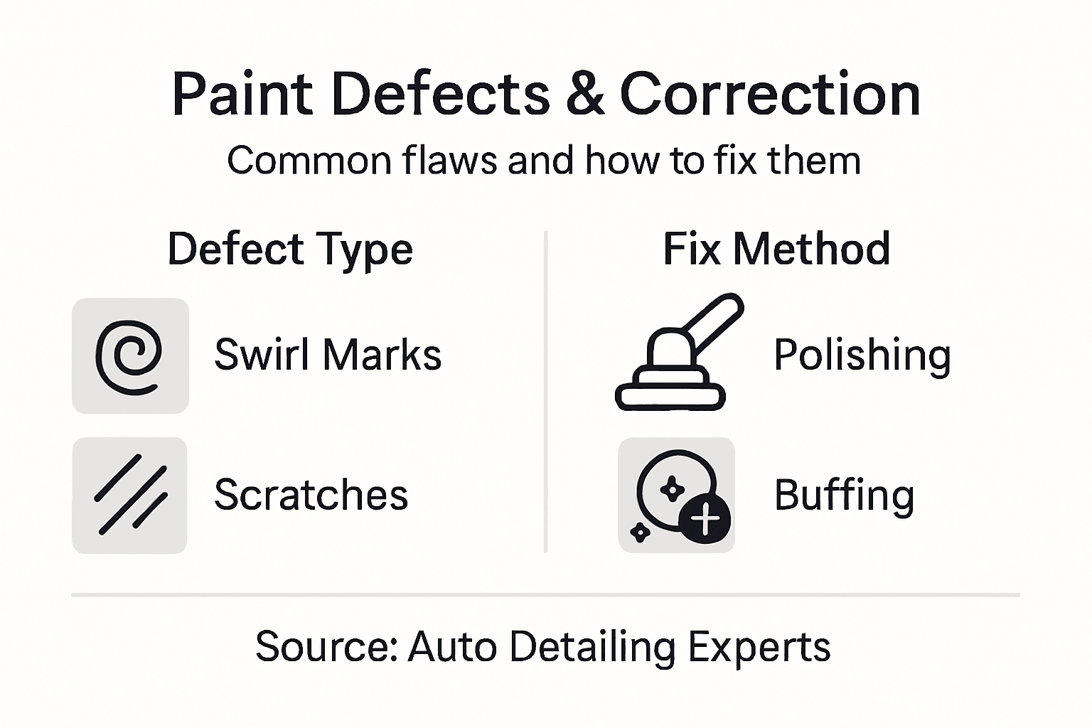 Infographic listing paint defects and correction methods