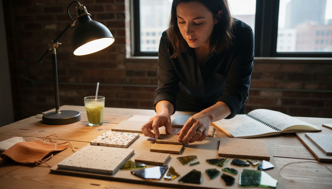 Designer sorting eco-friendly material samples