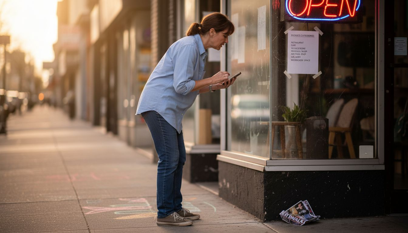 Business owner checking categories outside shop