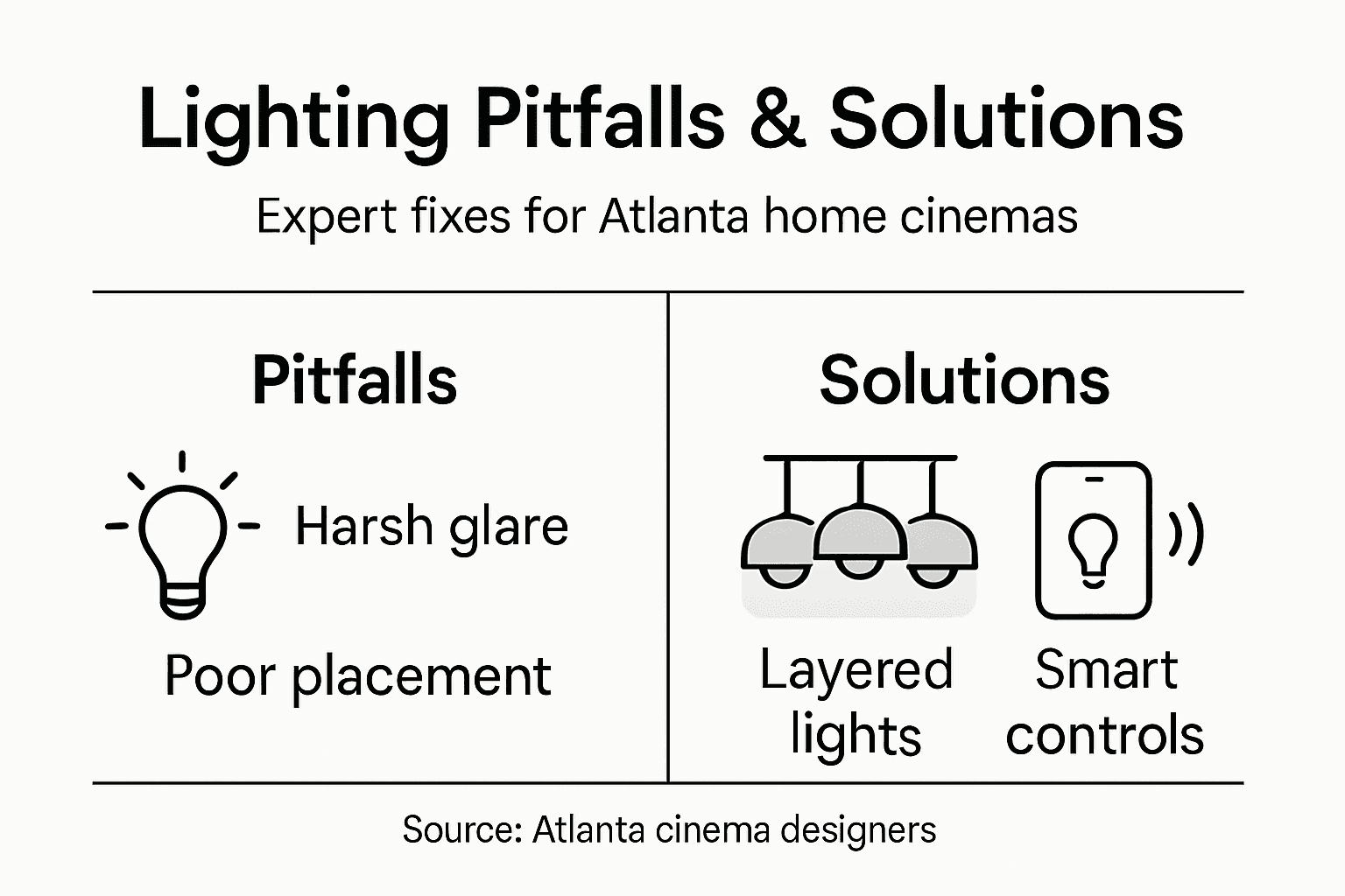 Infographic on home cinema lighting pitfalls and solutions