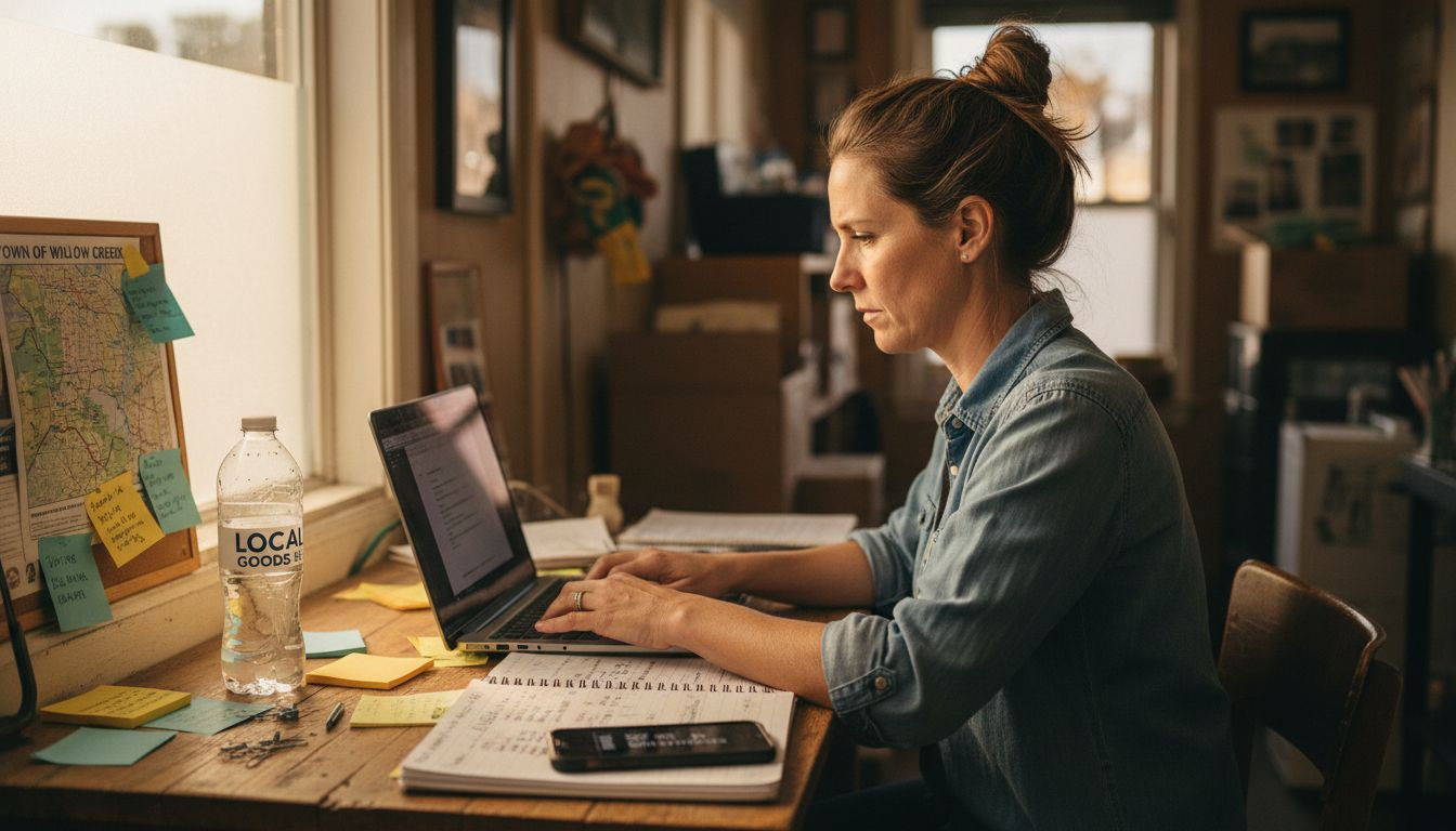 Business owner updating SEO at desk
