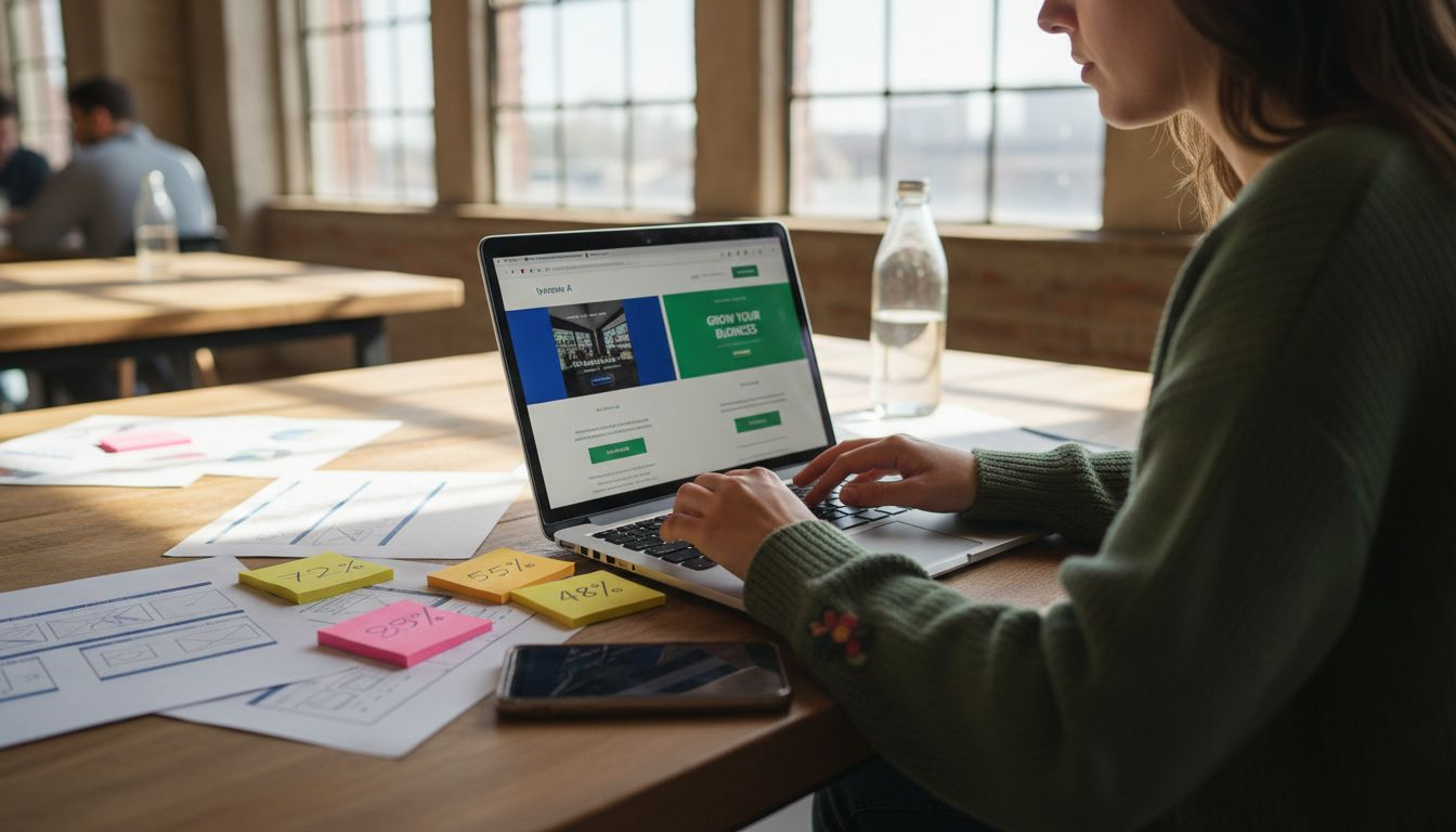 Woman reviewing different website designs