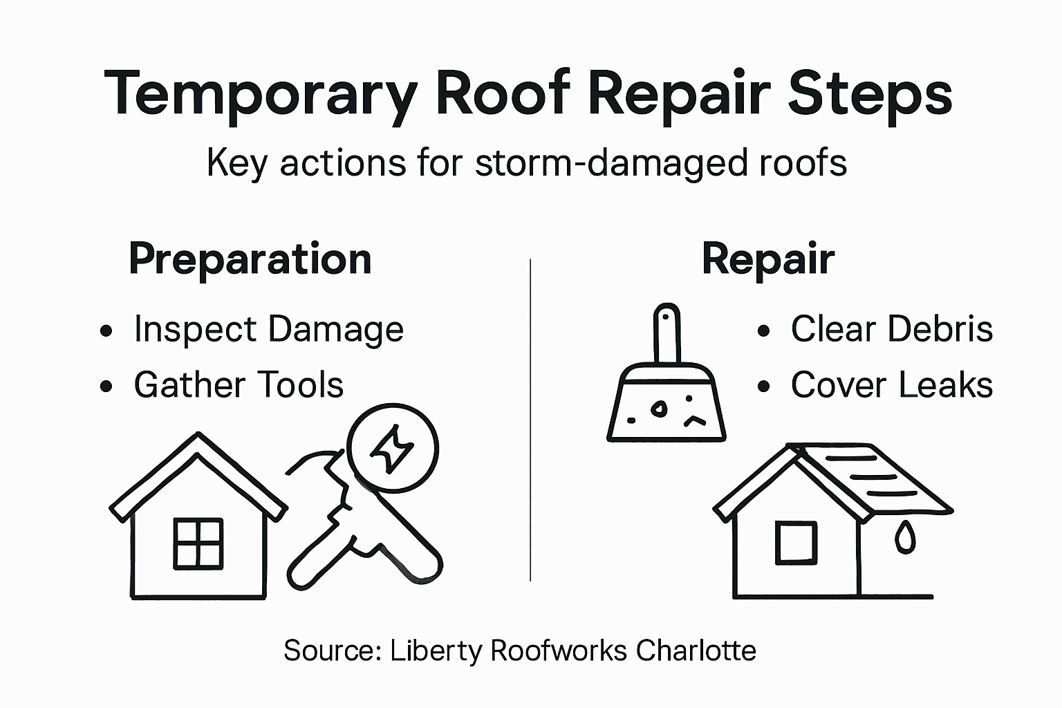 Infographic outlining temporary roof repair steps
