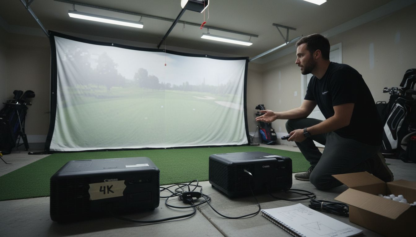 Technician comparing 4K and standard projectors