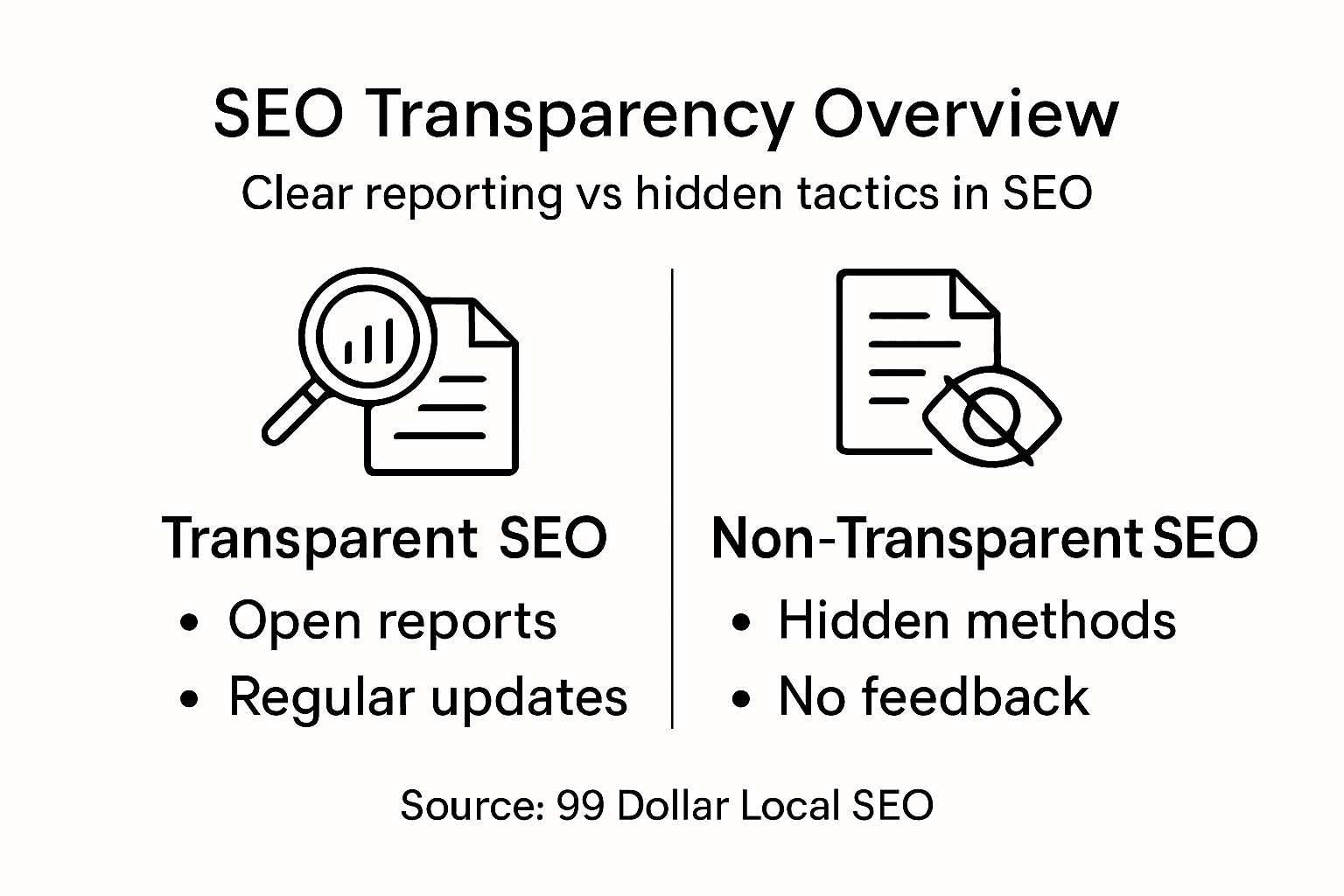Infographic comparing transparent versus non-transparent SEO