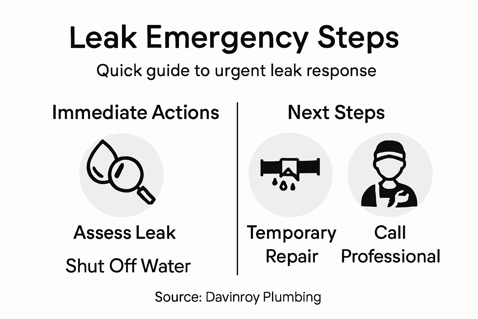 Infographic showing key plumbing emergency steps