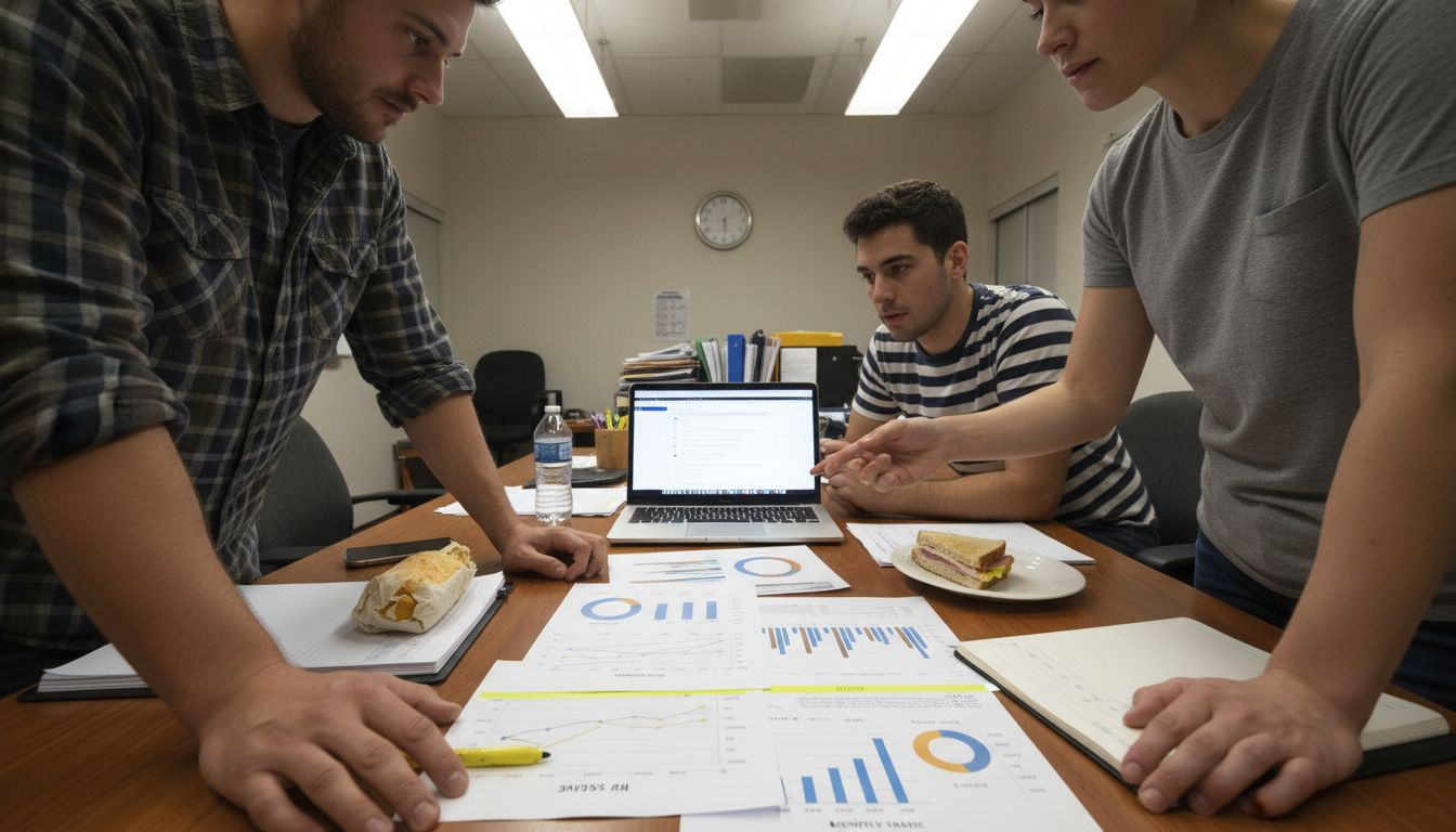 Team reviewing KPI charts in meeting room