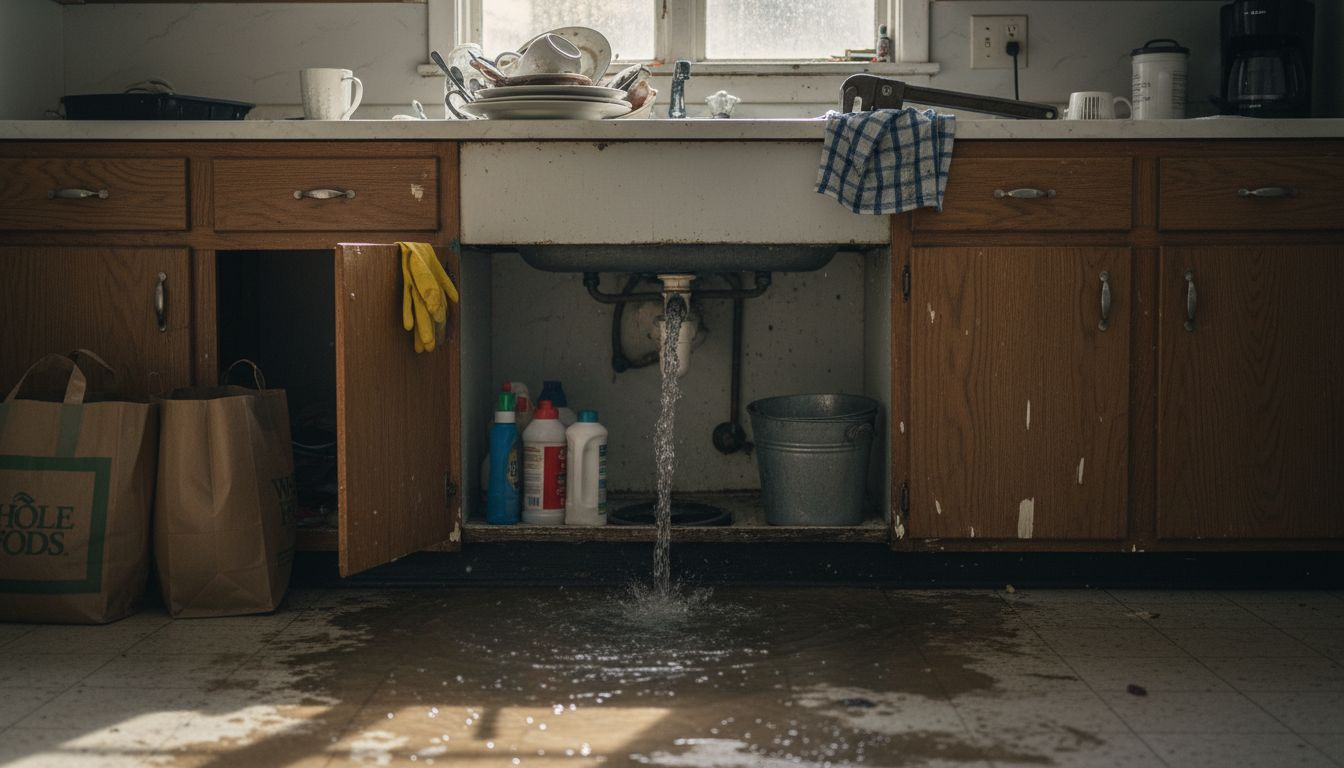 Kitchen flooding from burst pipe under sink