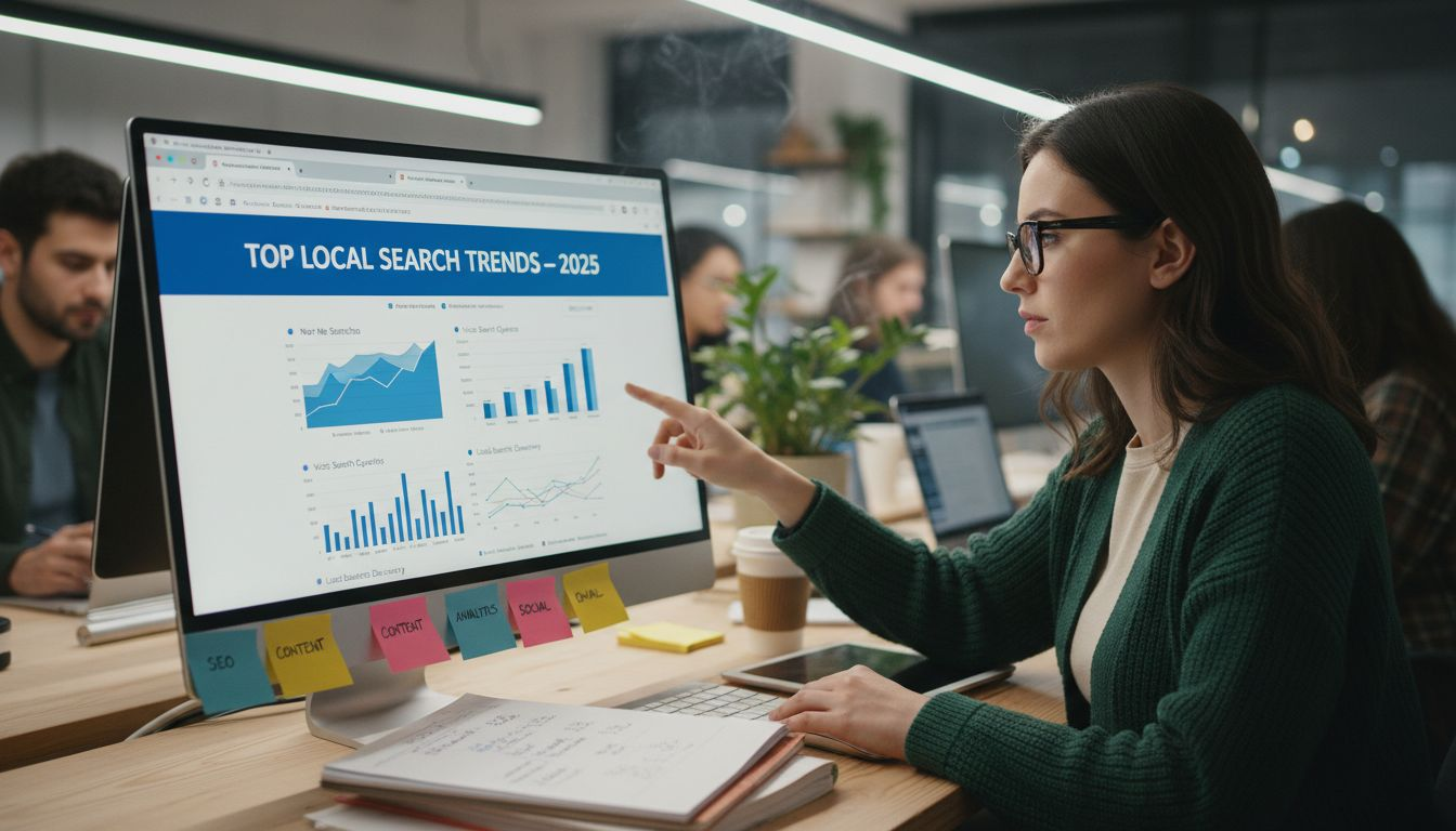 Marketer reviews local search trend analytics