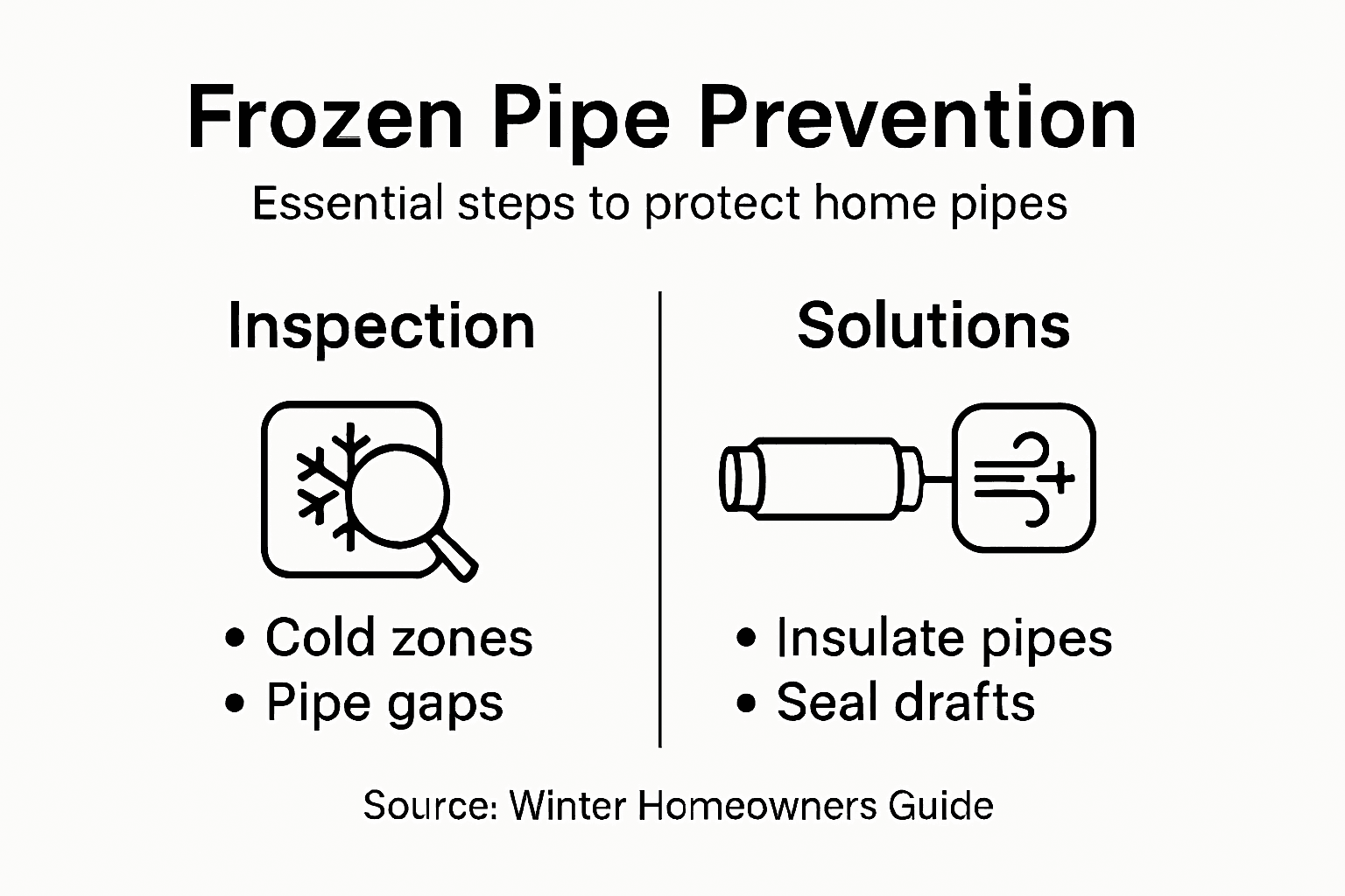Infographic with frozen pipe prevention steps and solutions