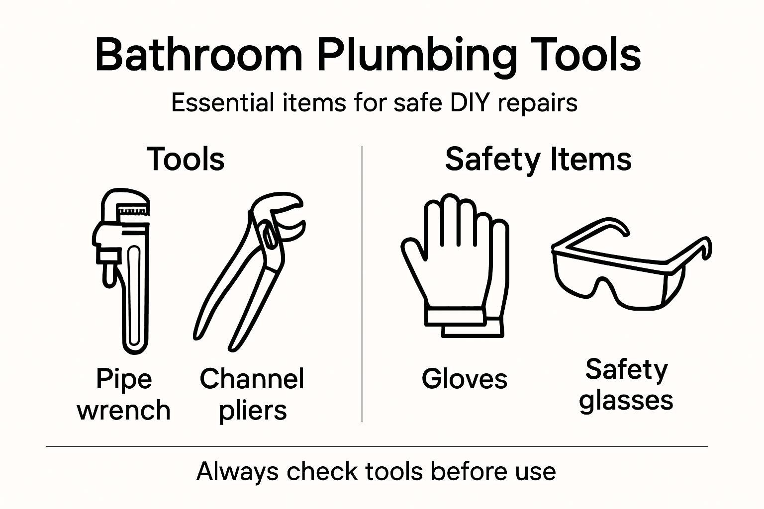 Infographic showing plumbing tools and safety items