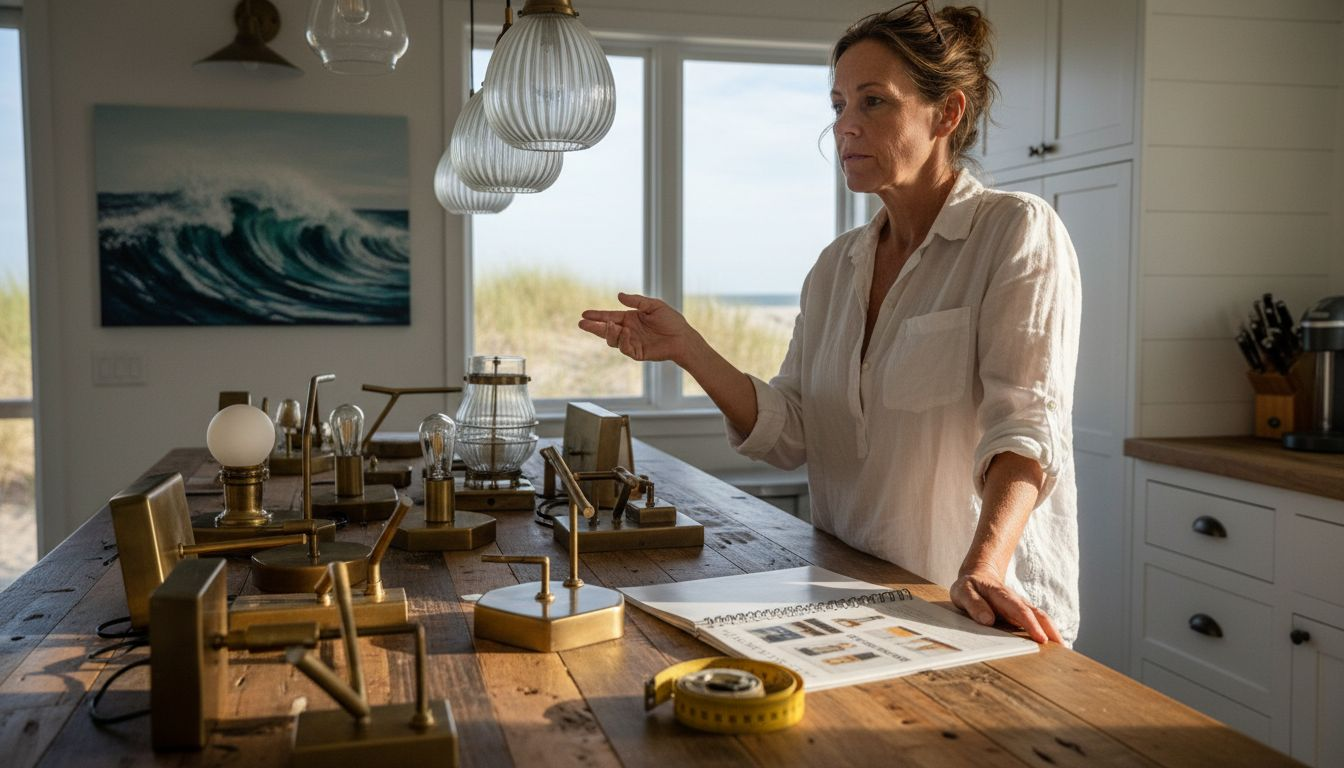Designer reviews coastal lighting fixture choices