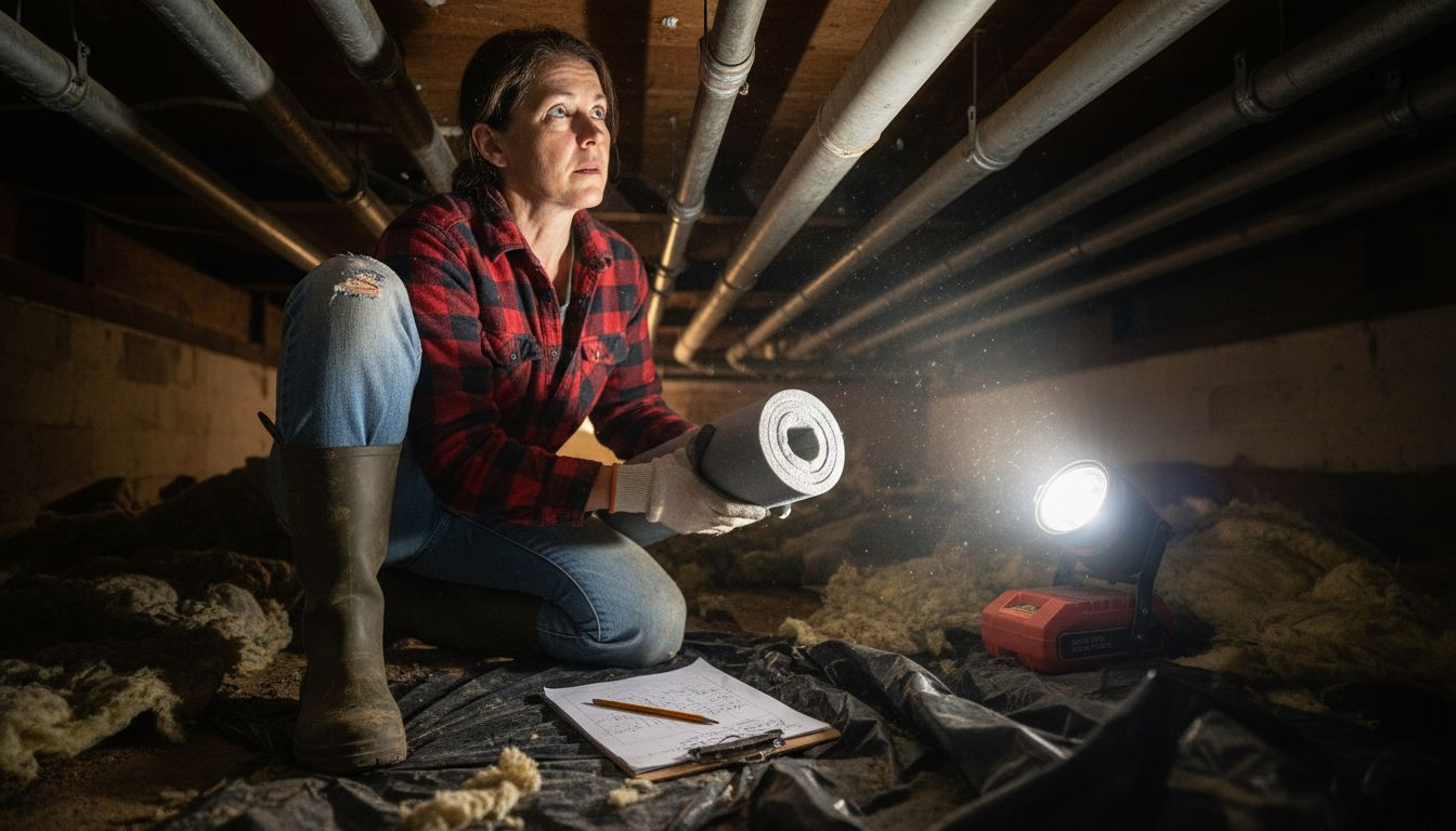 Homeowner inspecting pipes for insulation needs