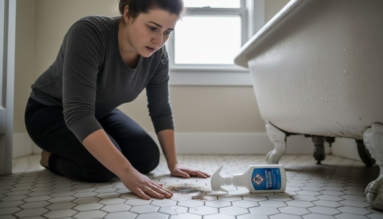 Woman checking for hidden bathroom leak