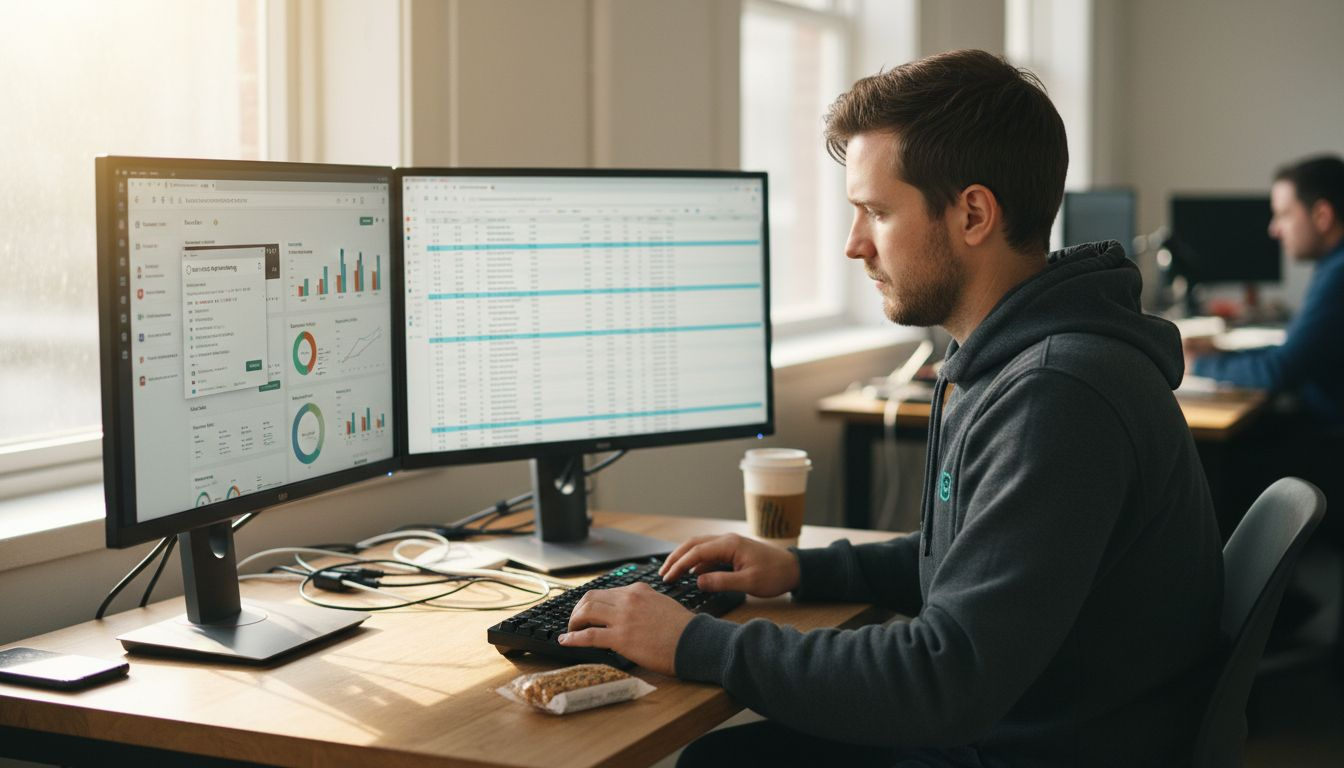 Person analyzing keyword data at desk