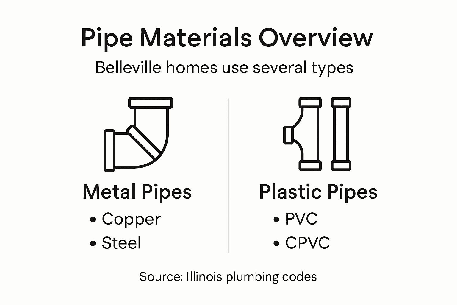 Infographic showing pipe materials and uses