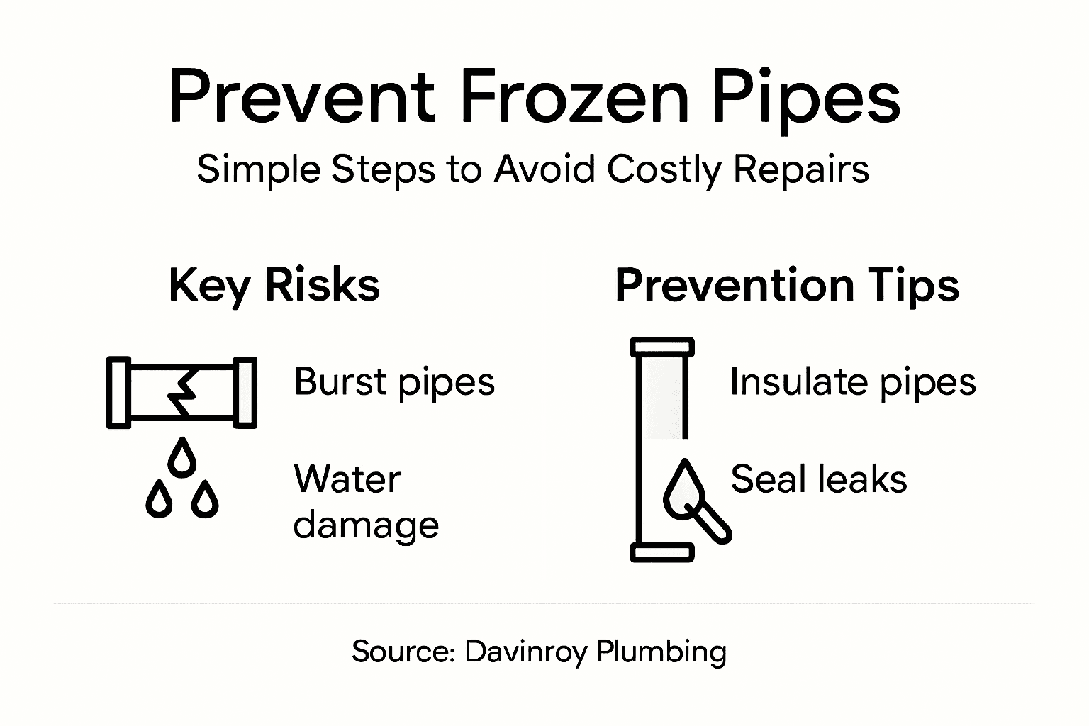 Infographic with frozen pipe risks and prevention tips
