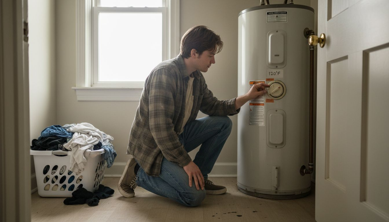 Homeowner adjusting water heater temperature dial