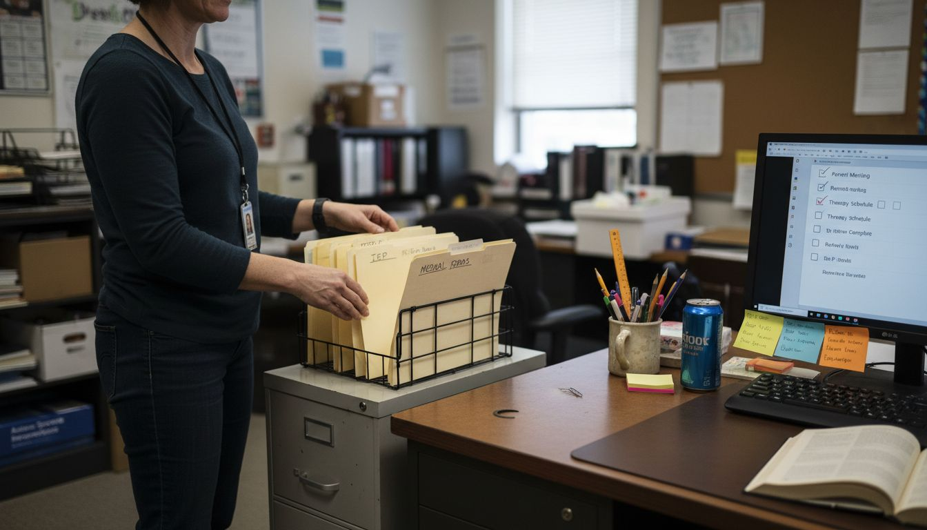 Specialist organizing autism service documentation