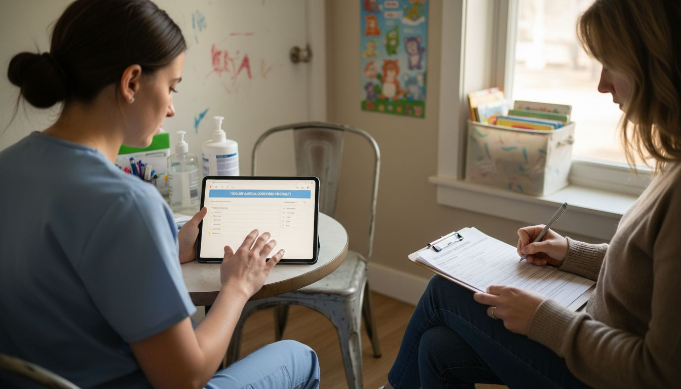 Pediatrician doing early autism screening