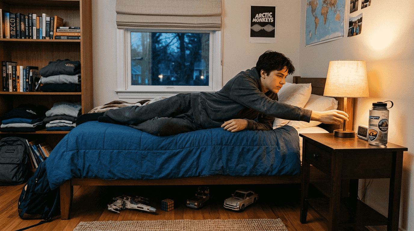 Teen adjusting soft lamp in sensory bedroom