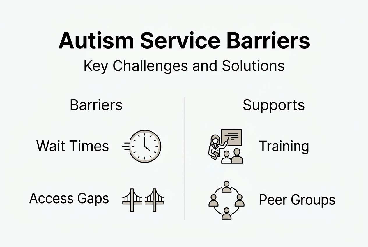 Infographic showing barriers and supports for autism services