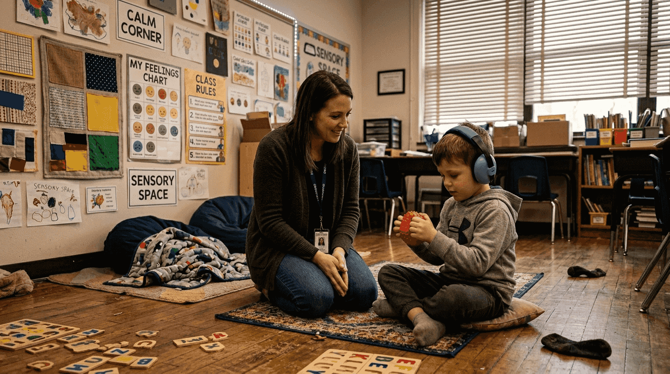 Sensory friendly classroom with child and teacher
