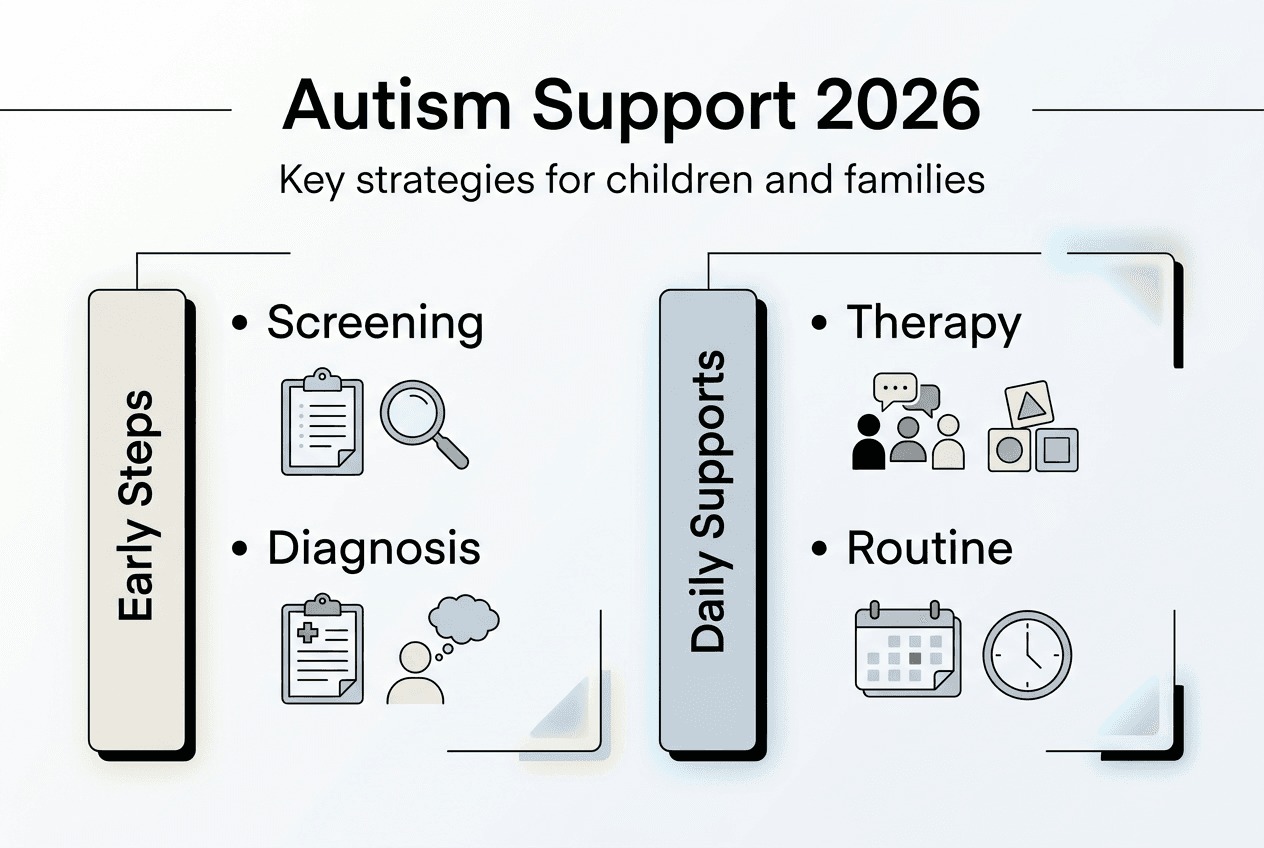 Infographic autism support strategies and key steps