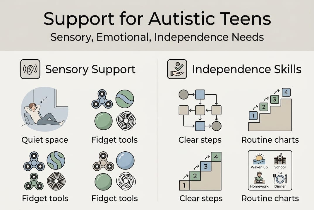 Infographic compares support types for autistic teens