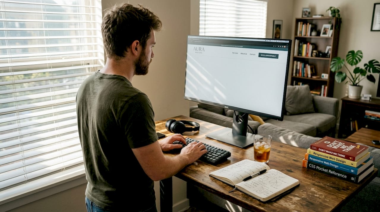 Web designer adjusting med spa homepage design