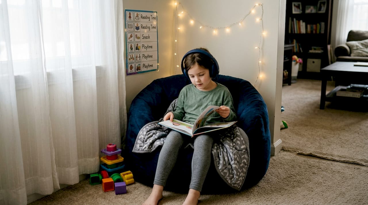 Quiet sensory friendly corner for autistic child