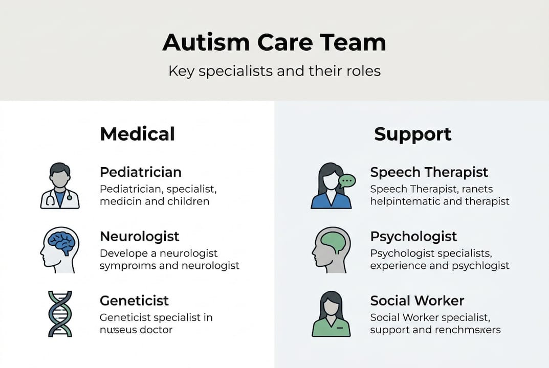 Infographic outlining main autism care specialists