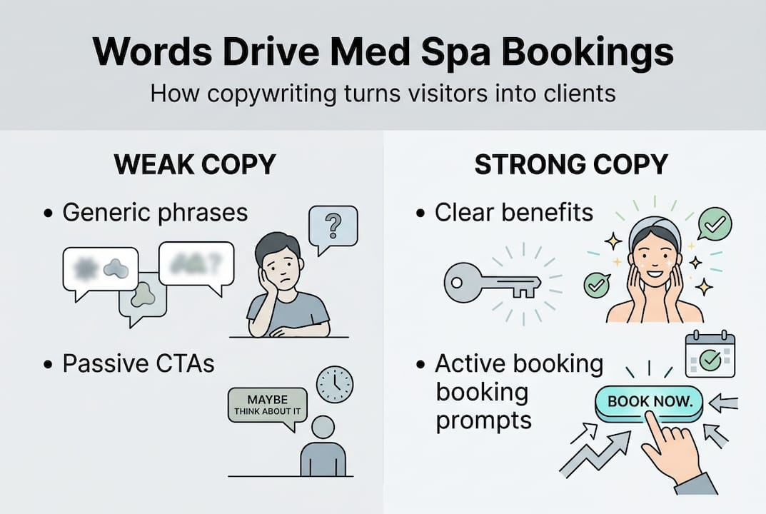 Infographic showing strong versus weak copy impact