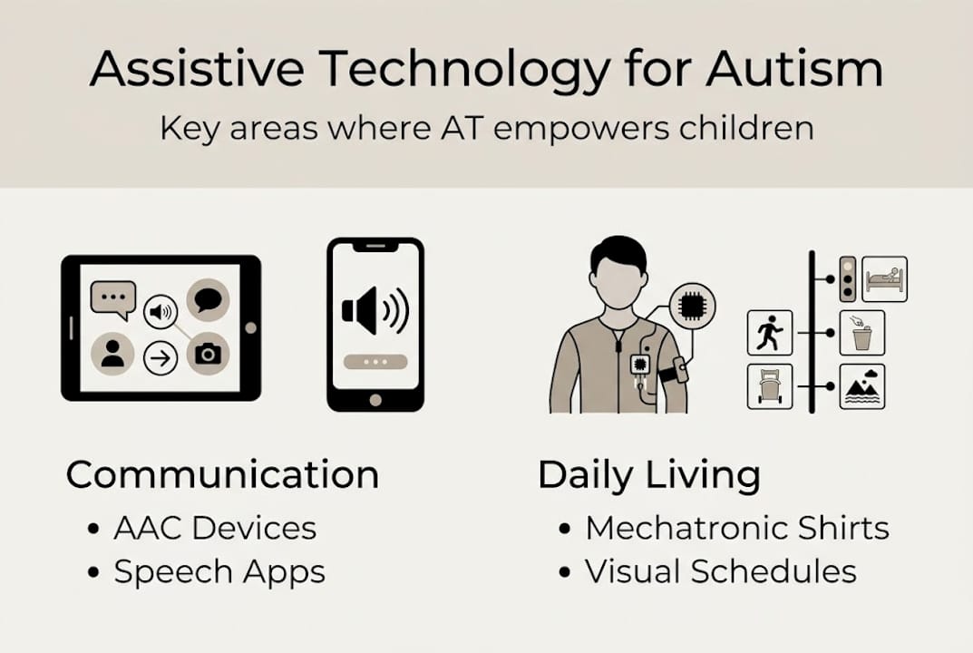 Infographic showing assistive tech tools for autism