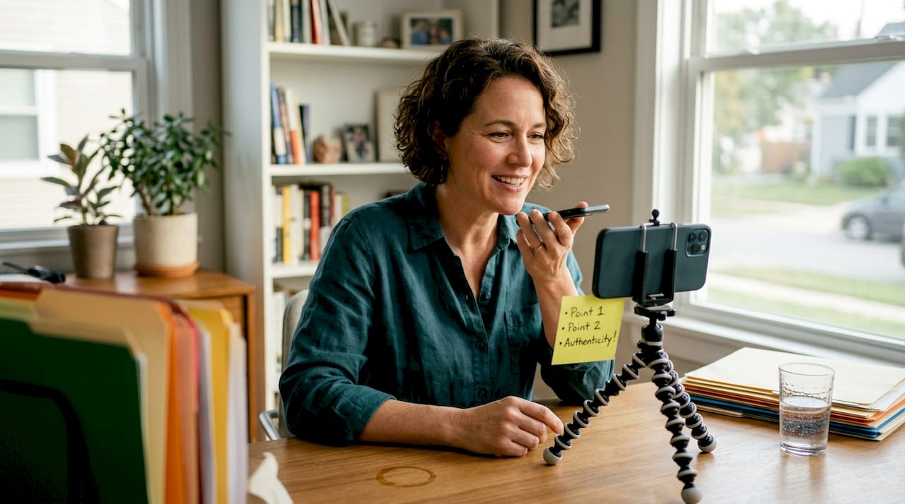 Client recording video testimonial at home