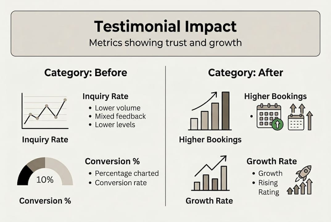 Infographic showing testimonial impact metrics