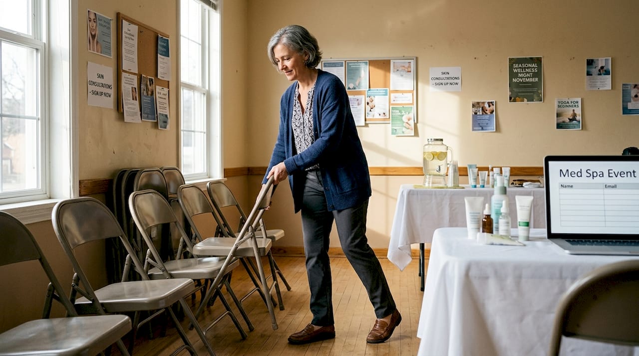 Med spa wellness event preparation scene