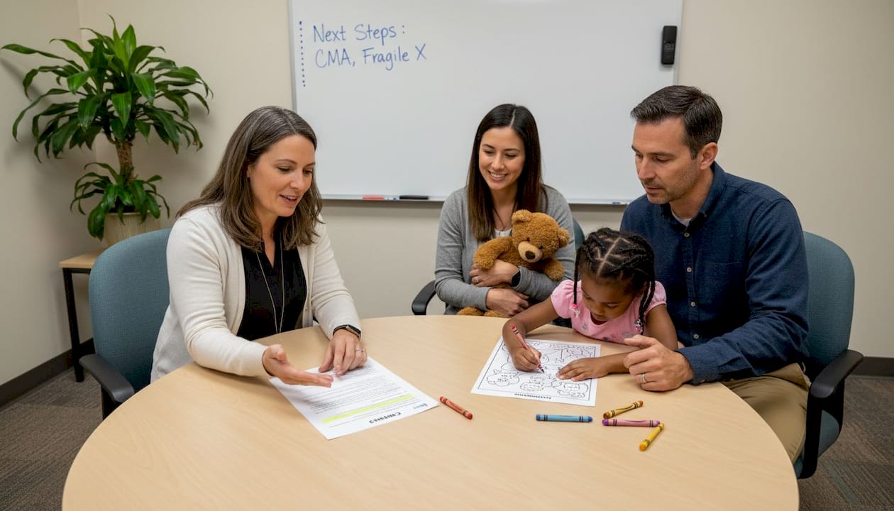 Genetic counselor reviews results with family