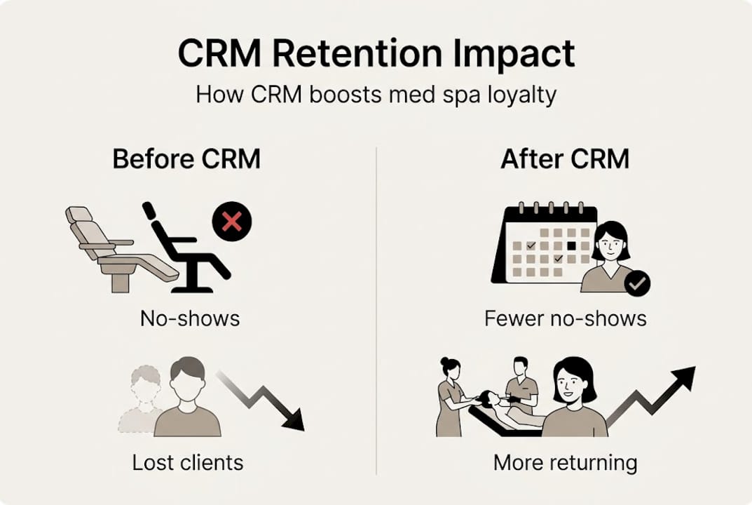 Infographic compares client retention before and after CRM