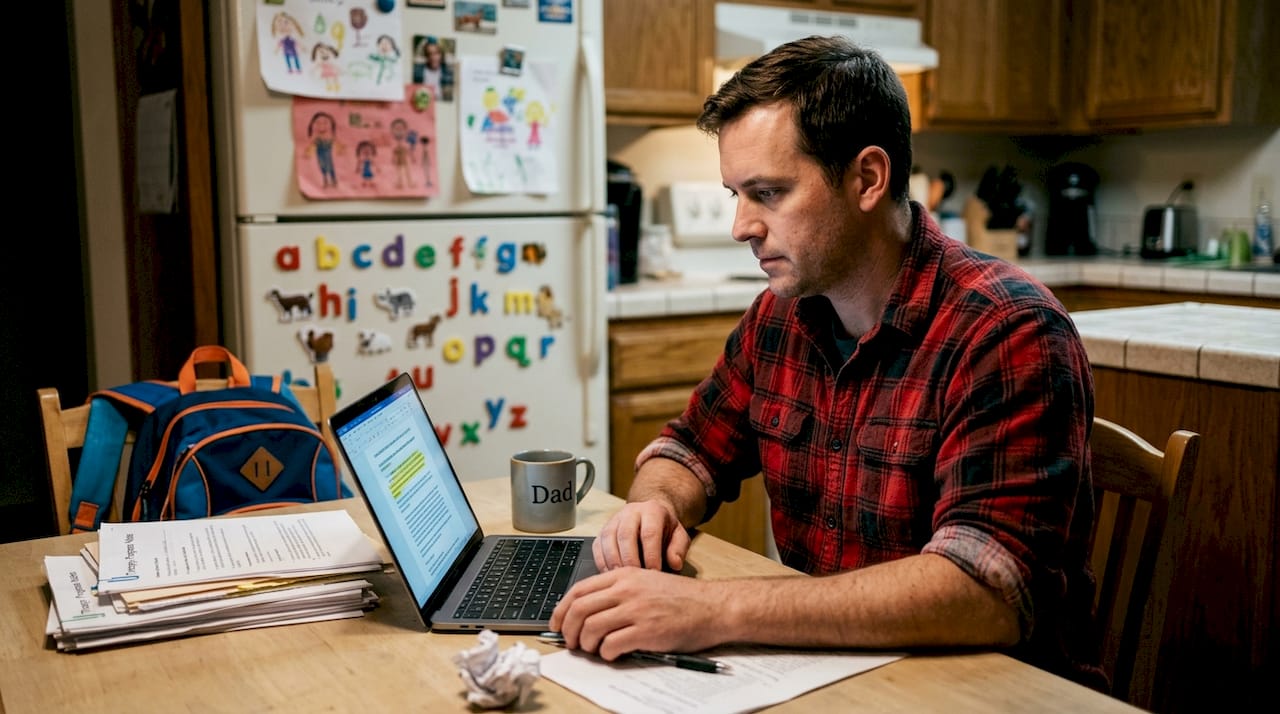 Parent organizing IEP documents at kitchen table