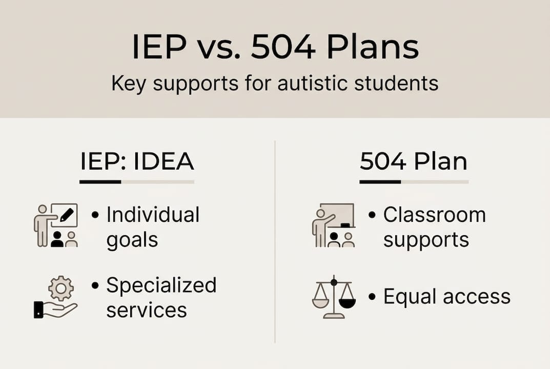 Infographic comparing IEP and 504 supports