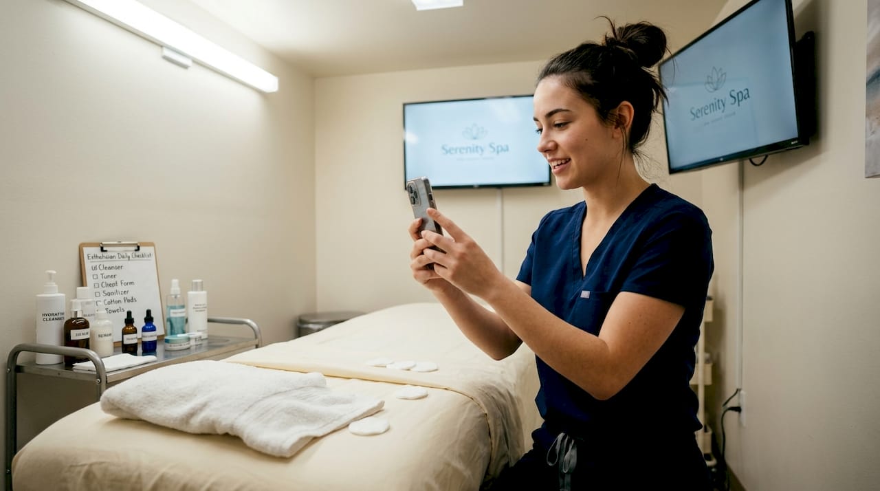 Esthetician filming facial for Instagram Reel