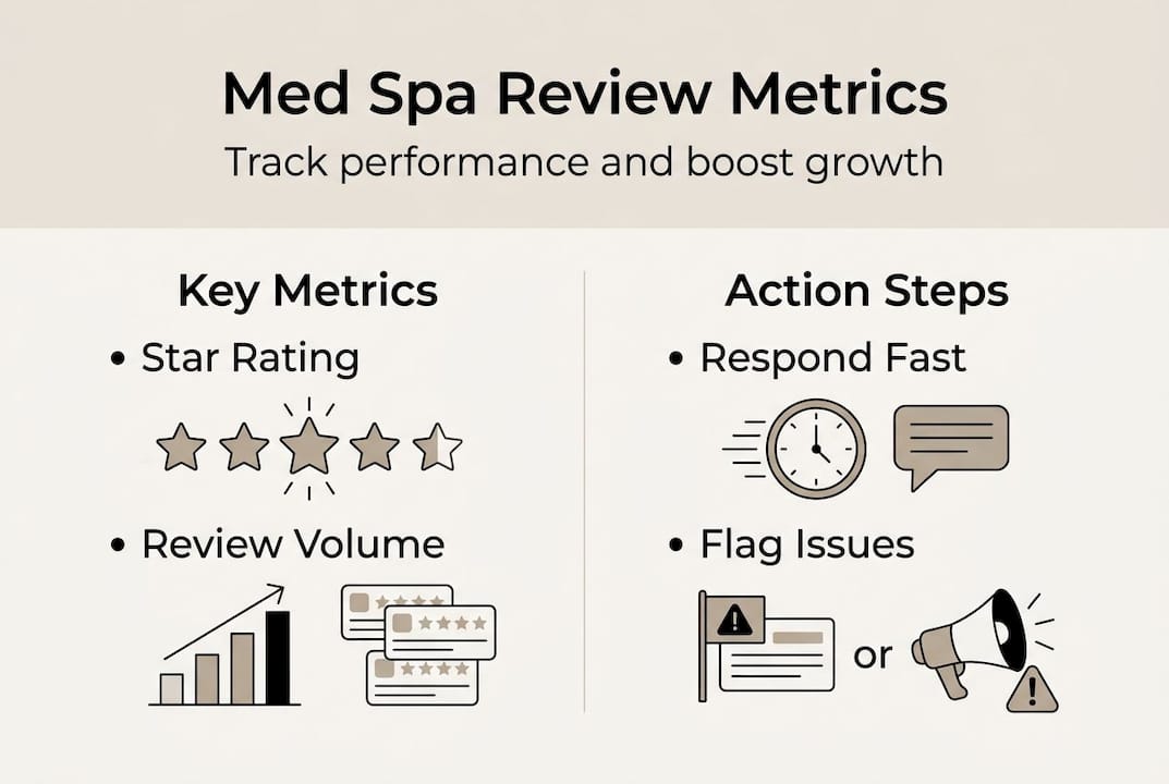 Infographic on med spa review metrics and actions