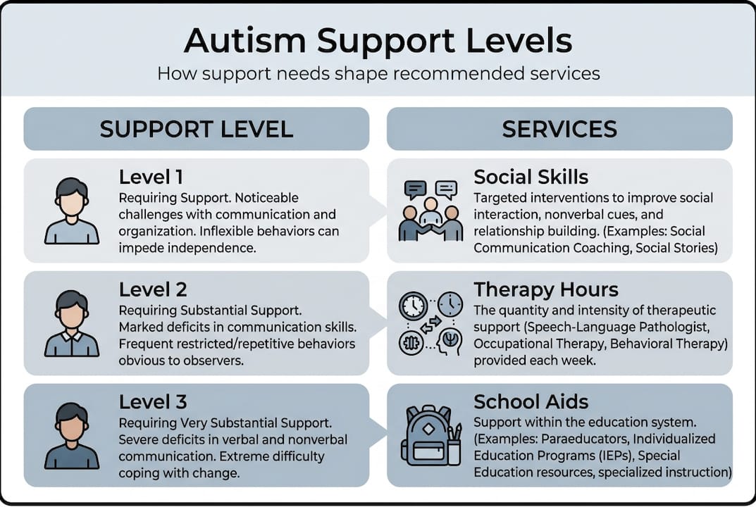 Infographic showing autism services by support level