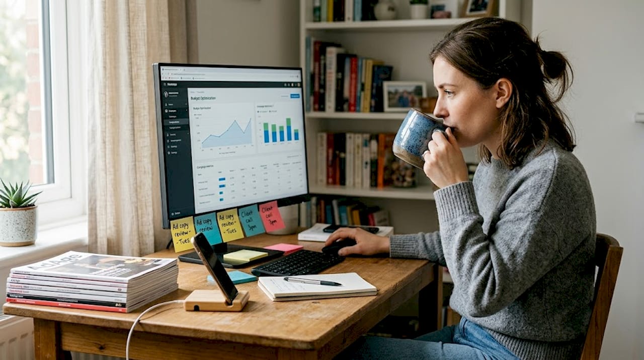 Marketer adjusting digital ad budget at desk