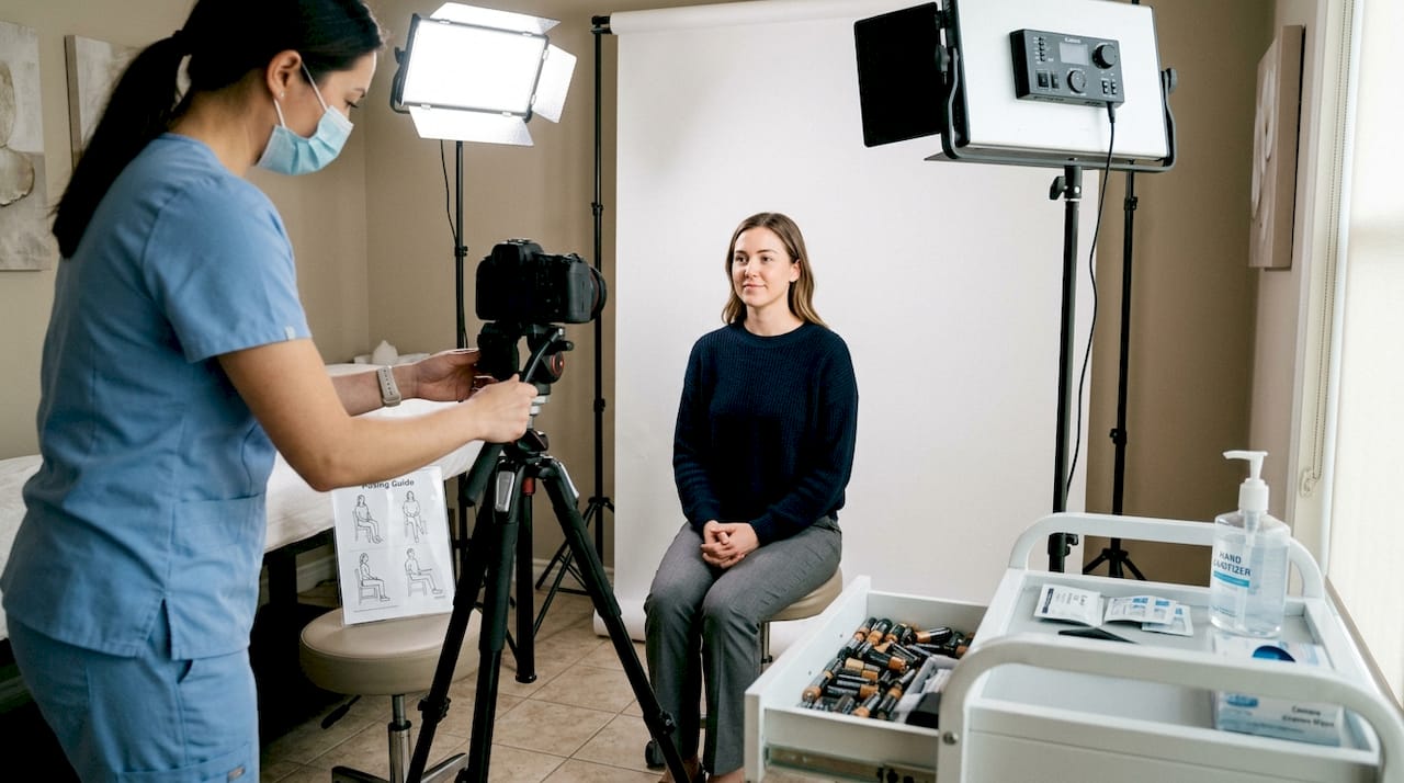 Med spa patient at clinical photo station