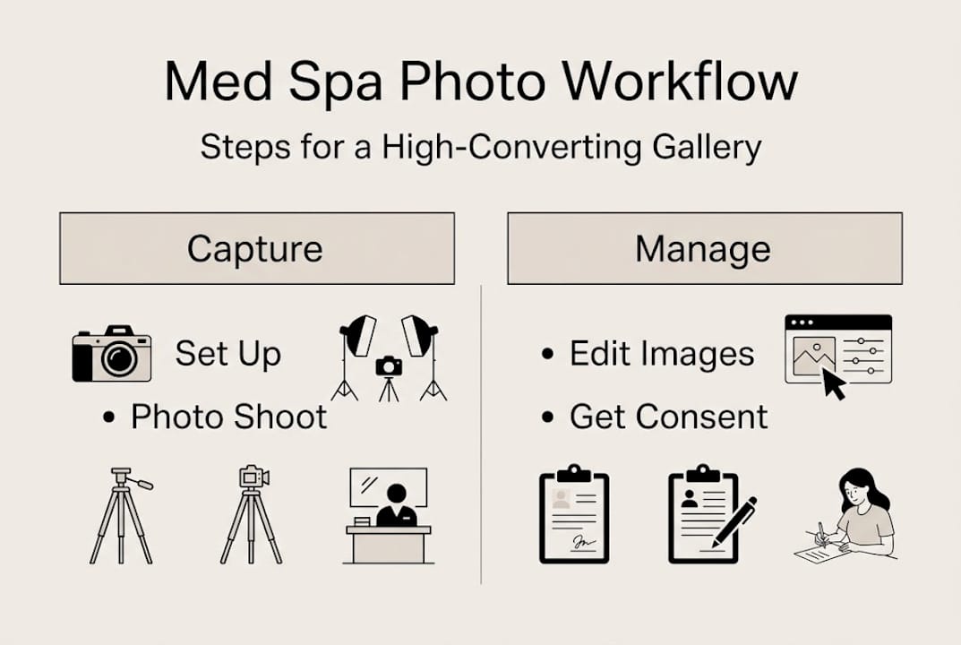 Infographic with steps of med spa photo workflow