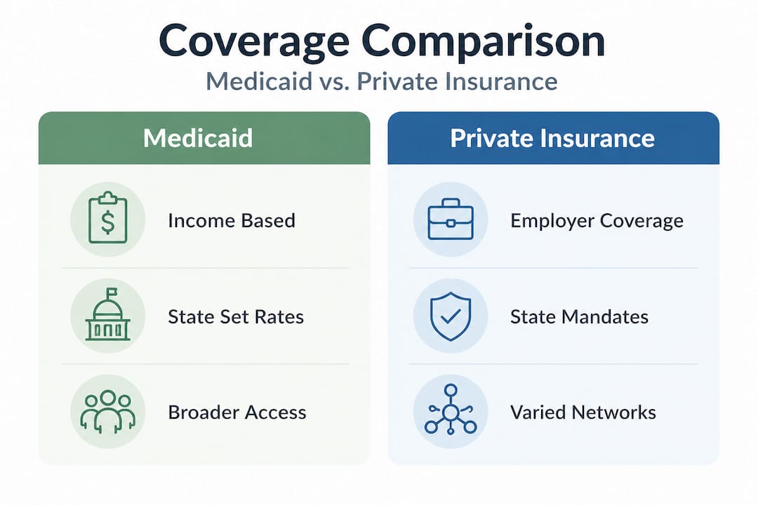 Infographic Medicaid versus private insurance features