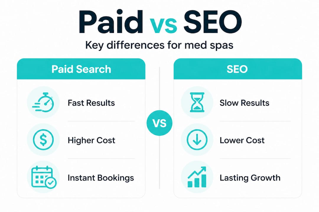 Infographic comparing paid search and organic SEO