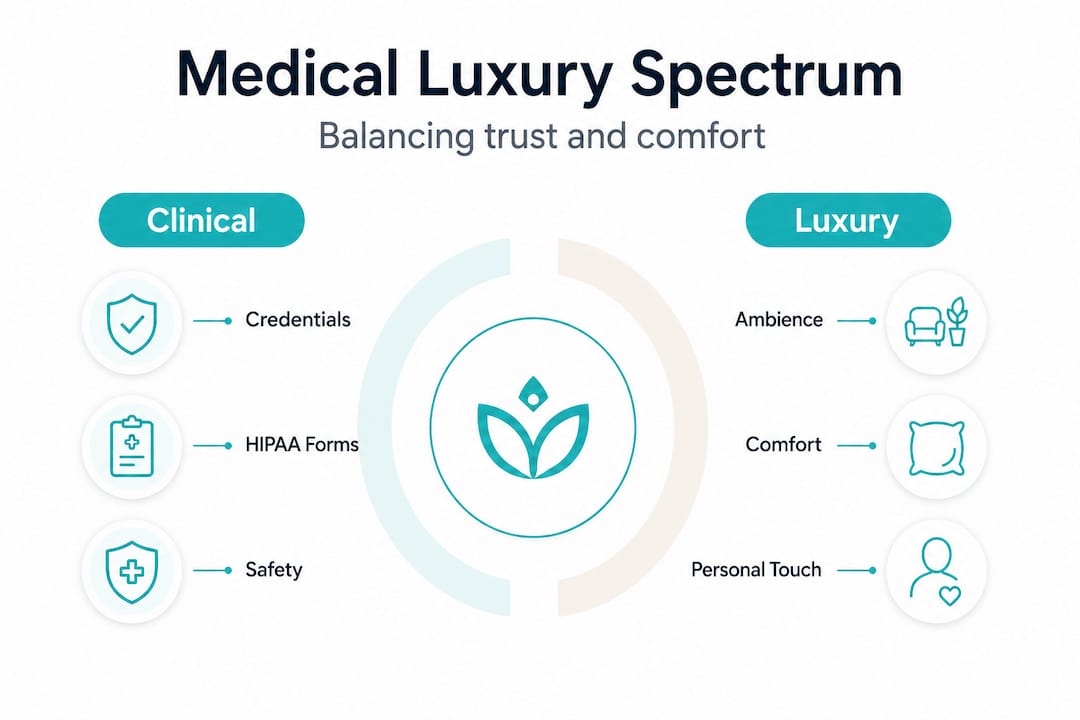 Infographic showing clinical vs luxury med spa UX